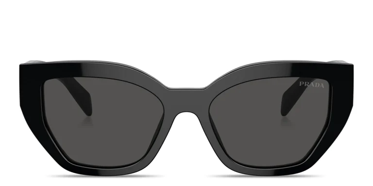 Shop PRADA Logo Lettering Butterfly Sunglasses in Black online.