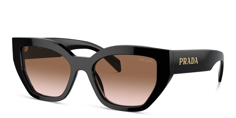 Shop PRADA Logo Butterfly Sunglasses in Black online.
