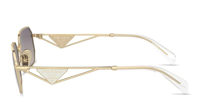 Shop PRADA Triangle Logo Irregular Sunglasses in Gold online.