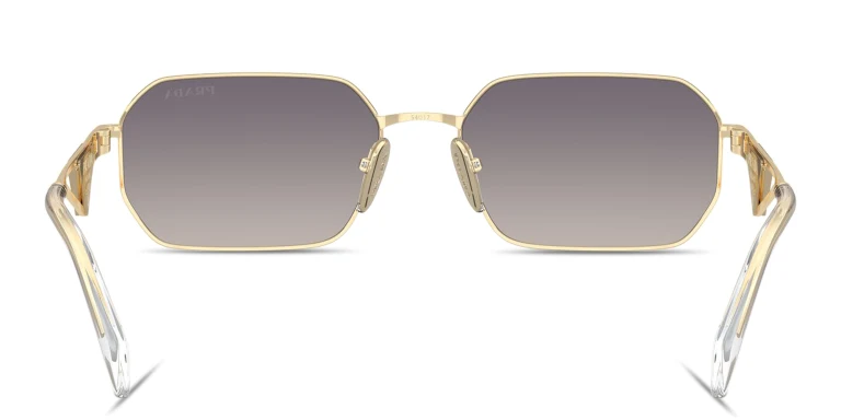 Shop PRADA Triangle Logo Irregular Sunglasses in Gold online.