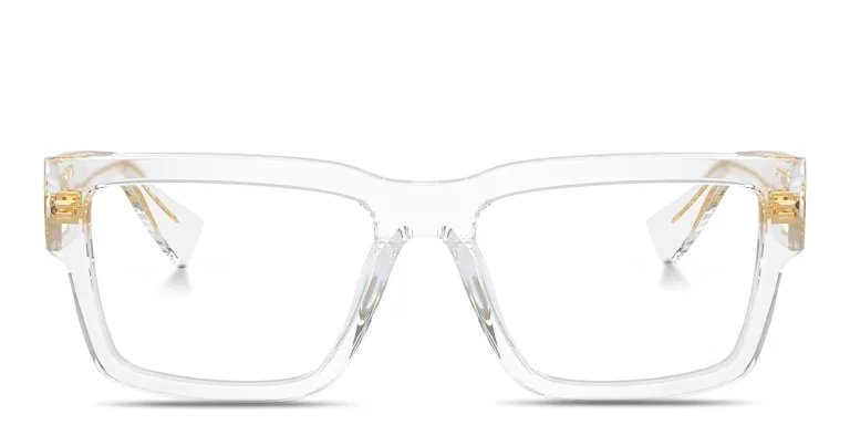Shop MIU MIU Vertical Logo Rectangle Eyeglasses in Clear online.