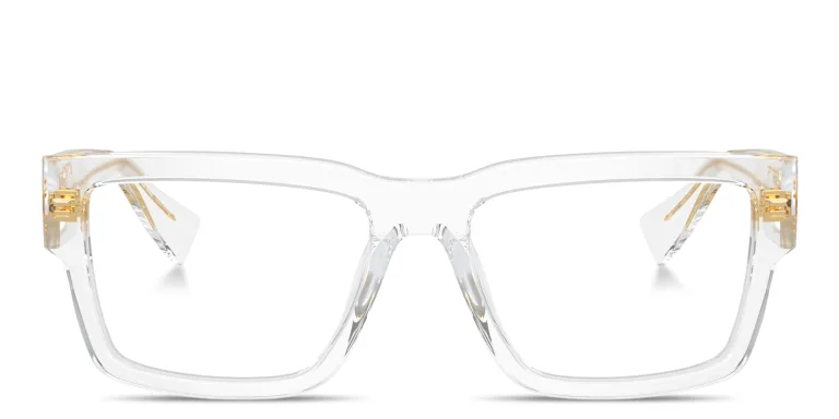 Shop MIU MIU Vertical Logo Rectangle Eyeglasses in Clear online.