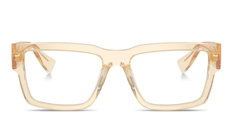 Shop MIU MIU Vertical Logo Rectangle Eyeglasses in brown online.