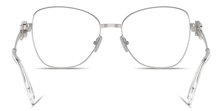 Shop MIU MIU Vertical Logo Cat-Eye Eyeglasses in Silver online.