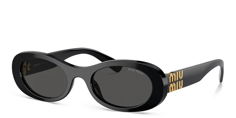 Shop MIU MIU Oval Sunglasses in Black online.
