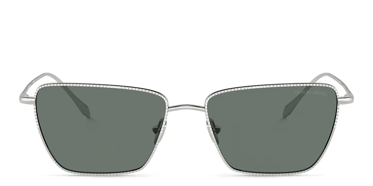 Shop GIORGIO ARMANI Logo Rectangle Sunglasses in Silver online.