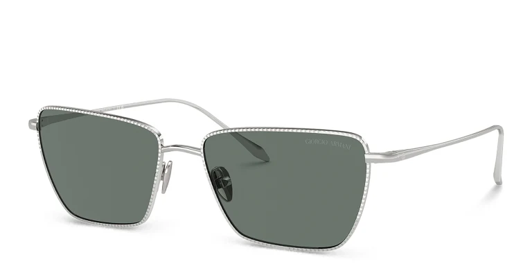 Shop GIORGIO ARMANI Logo Rectangle Sunglasses in Silver online.