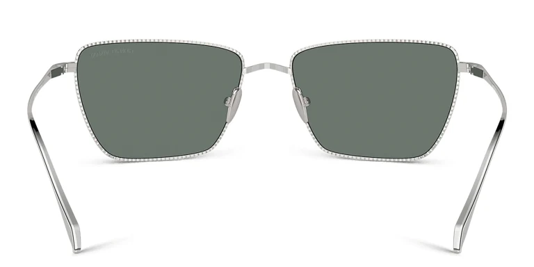 Shop GIORGIO ARMANI Logo Rectangle Sunglasses in Silver online.