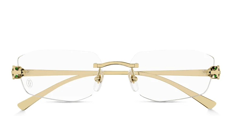 Shop Cartier Panthère de Cartier Unisex Rimless Wide Irregular Eyeglasses in Gold online.