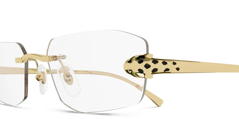 Shop Cartier Panthère de Cartier Unisex Rimless Wide Irregular Eyeglasses in Gold online.