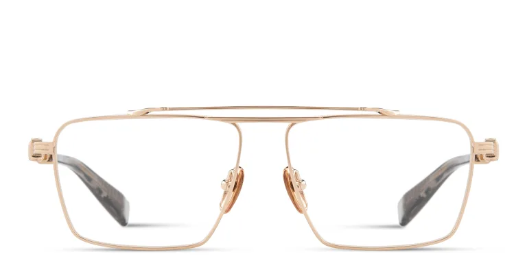 Shop BALMAIN Brigade VI Unisex Wide Rectangle Eyeglasses in Gold online.