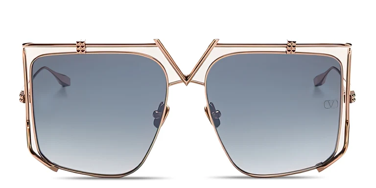 Shop VALENTINO V-Light Unisex Oversized Square Sunglasses in Gold online.