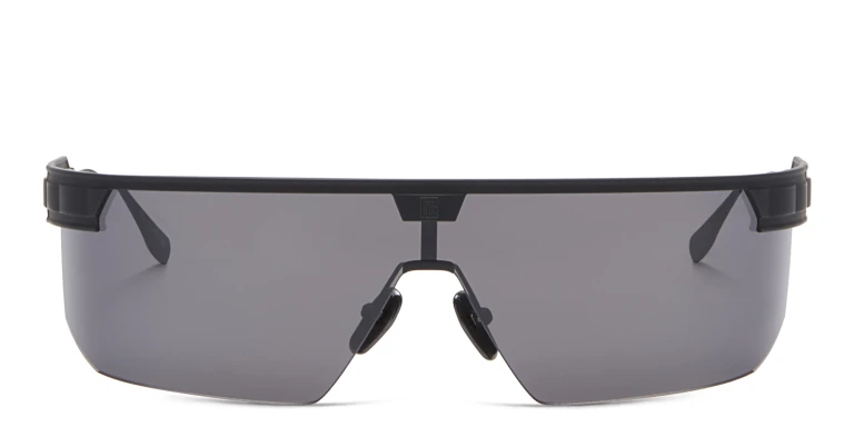 Shop BALMAIN Major Unisex Half-Rim Wide Mask Sunglasses in Black online.