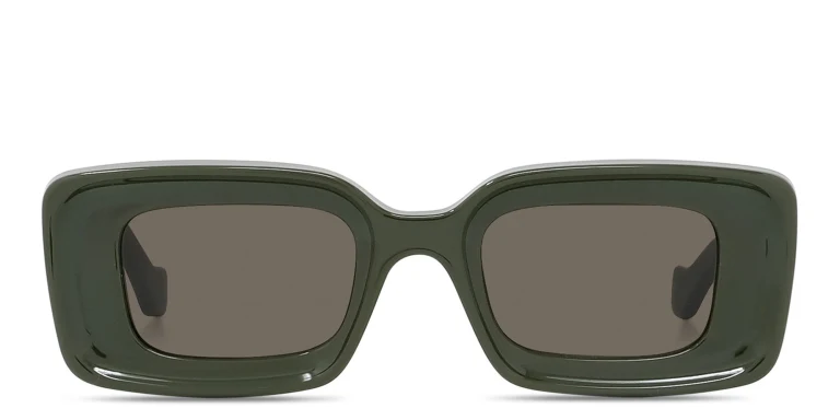 Shop LOEWE Anagram Green Rectangle Sunglasses in Green online.