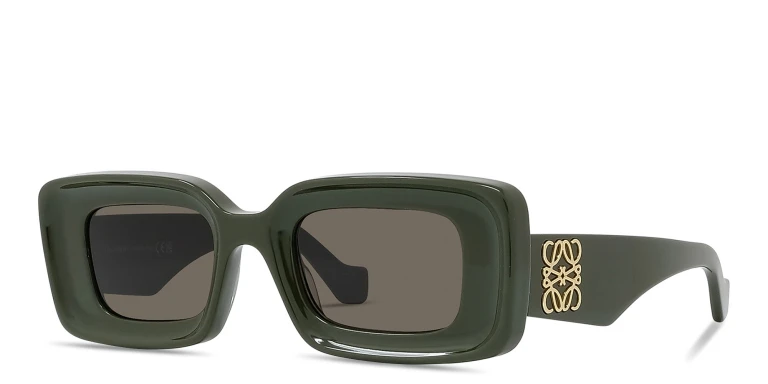Shop LOEWE Anagram Green Rectangle Sunglasses in Green online.
