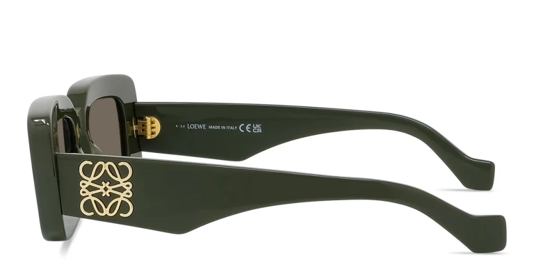 Shop LOEWE Anagram Green Rectangle Sunglasses in Green online.
