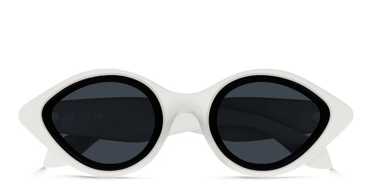 Shop ALAIA Logo Round Sunglasses in White online.