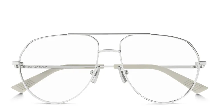 Shop BOTTEGA VENETA Split Unisex Wide Aviator Eyeglasses in Silver online.