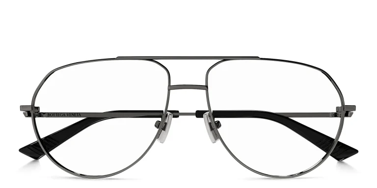 Shop BOTTEGA VENETA Split Unisex Wide Aviator Eyeglasses in Gunmetal online.