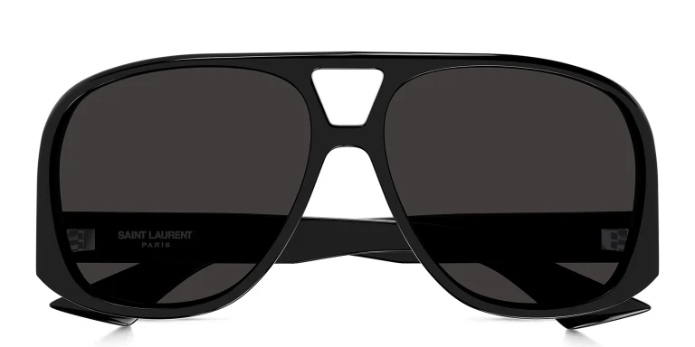 Shop SAINT LAURENT Fashion Show Inspired Solace Aviator Sunglasses in Black online.