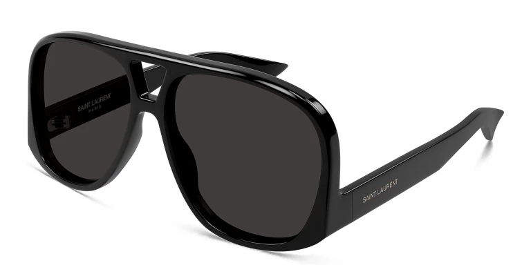 Shop SAINT LAURENT Fashion Show Inspired Solace Aviator Sunglasses in Black online.