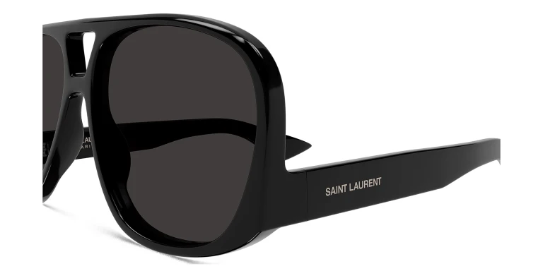 Shop SAINT LAURENT Fashion Show Inspired Solace Aviator Sunglasses in Black online.