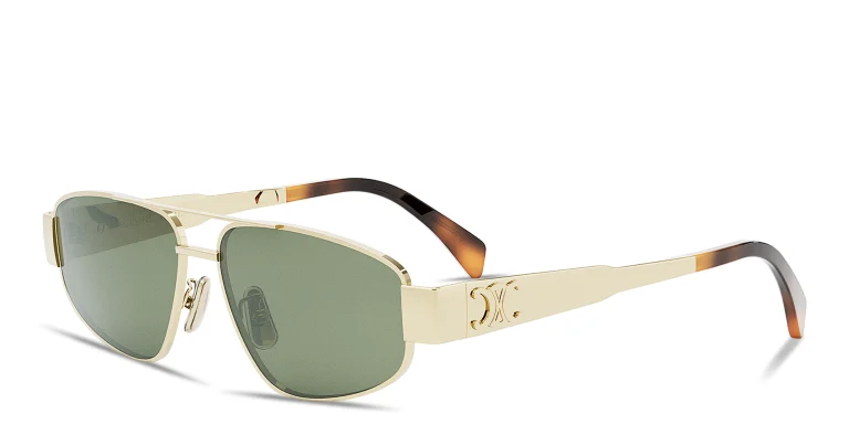 Shop CELINE Metal Triomphe Pilot Sunglasses in Gold online.