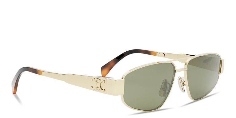 Shop CELINE Metal Triomphe Pilot Sunglasses in Gold online.