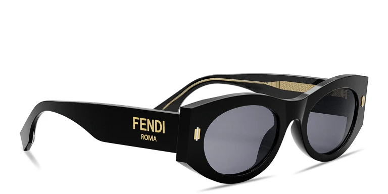 Shop FENDI Roma Oval Sunglasses in Black online.