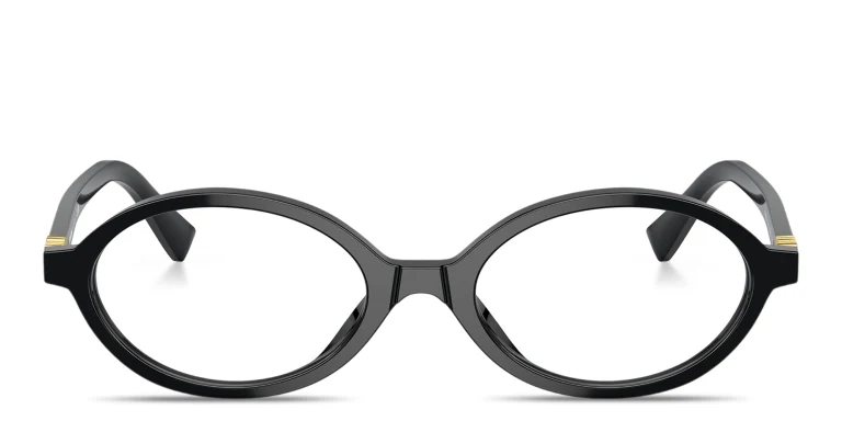 Shop MIU MIU Vertical Logo Oval Eyeglasses in Black online.