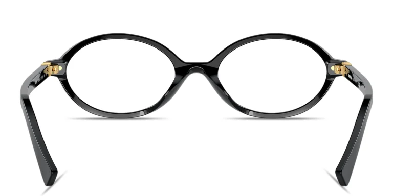 Shop MIU MIU Vertical Logo Oval Eyeglasses in Black online.
