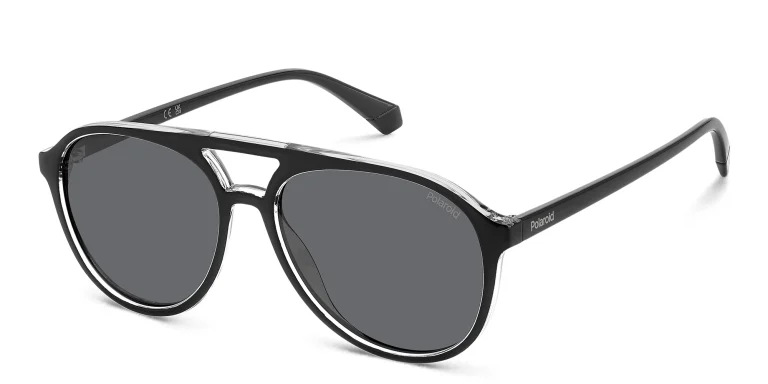 Shop Polaroid Logo Unisex Aviator Sunglasses in Black online.
