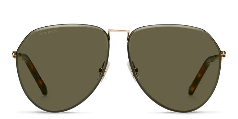 Shop ETRO Luxury Metal Unisex Pilot Sunglasses in Gold online.