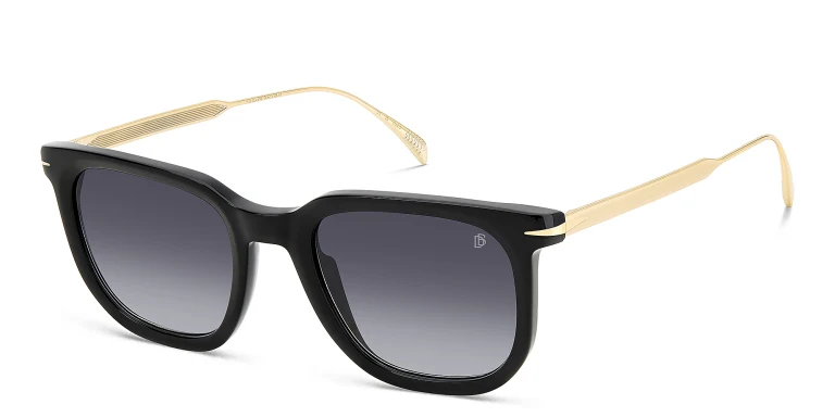 Shop DAVID BECKHAM Style Pioneer Rectangle Sunglasses in Gold online.