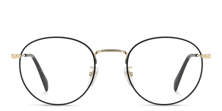 Shop DAVID BECKHAM Timeless Icons Panthos Eyeglasses in Gold online.