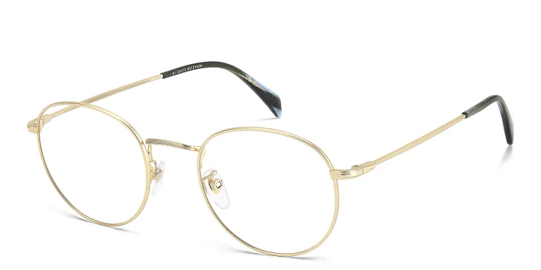 Shop DAVID BECKHAM Timeless Icons Panthos Eyeglasses in Gold online.