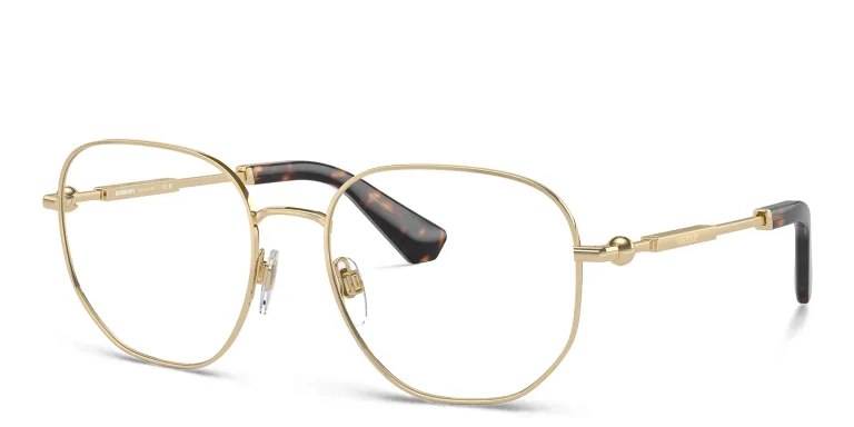 Shop BURBERRY Logo Irregular Eyeglasses in Gold online.