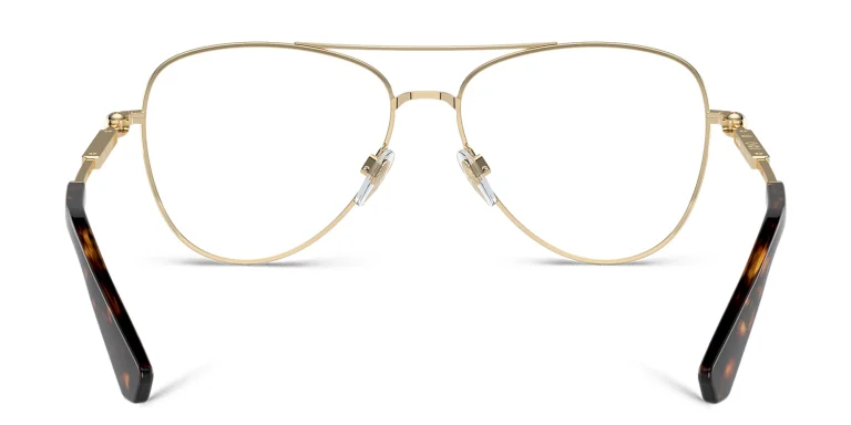 Shop BURBERRY Logo Wide Pilot Eyeglasses in Gold online.