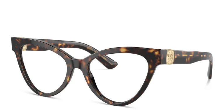 Shop Dolce & Gabbana DG Logo Cat-Eye Eyeglasses in Havana online.