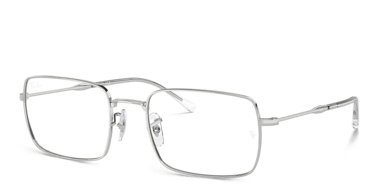Shop Ray-Ban Optics Unisex Rectangle Eyeglasses in Silver online.