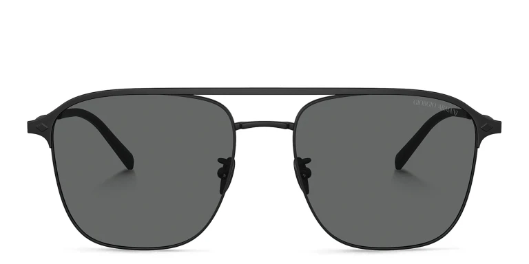 Shop GIORGIO ARMANI Logo Square Sunglasses in Black online.