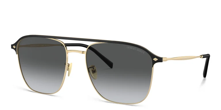 Shop GIORGIO ARMANI Logo Square Sunglasses in Gold online.