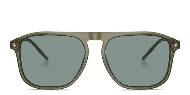 Shop GIORGIO ARMANI Logo Square Sunglasses in Green online.