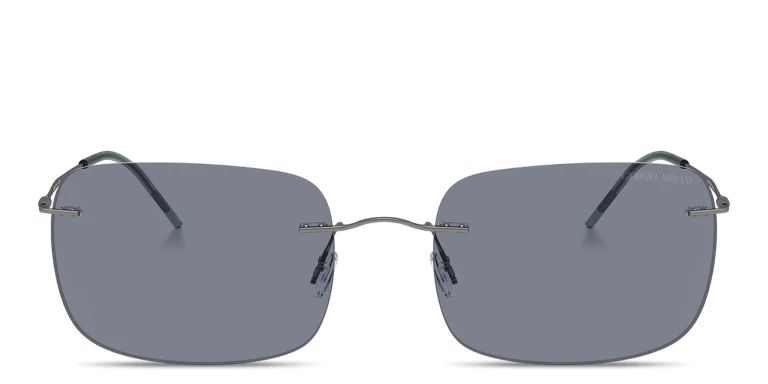 Shop GIORGIO ARMANI Logo Rimless Pillow Sunglasses in Gunmetal online.
