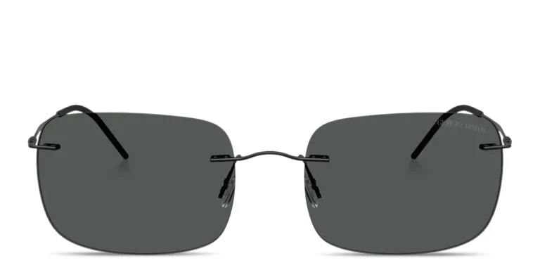 Shop GIORGIO ARMANI Logo Rimless Pillow Sunglasses in Black online.
