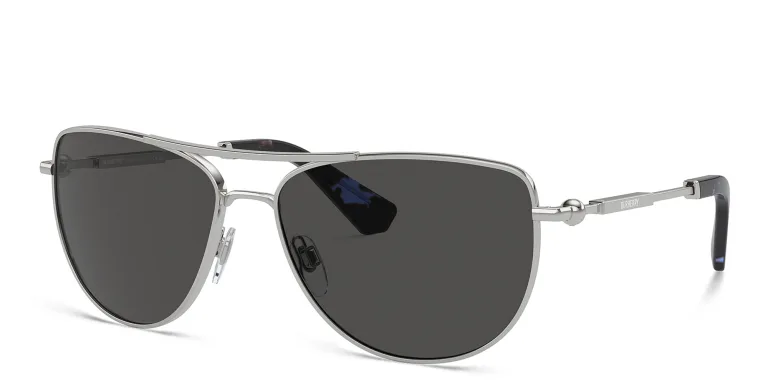 Shop BURBERRY Logo Aviator Sunglasses in Silver online.