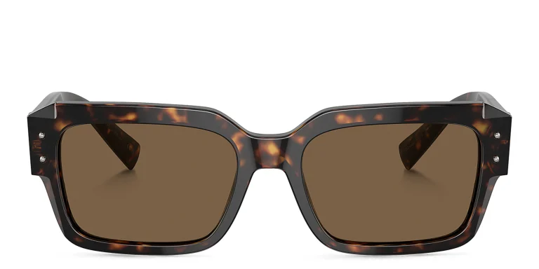 Shop Dolce & Gabbana Logo Rectangle Sunglasses in Havana online.