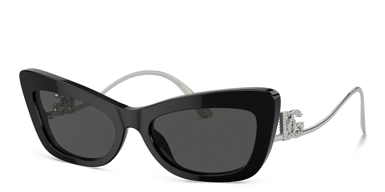 Shop Dolce & Gabbana Rhinestone DG Motif Cat-Eye Sunglasses in Black online.