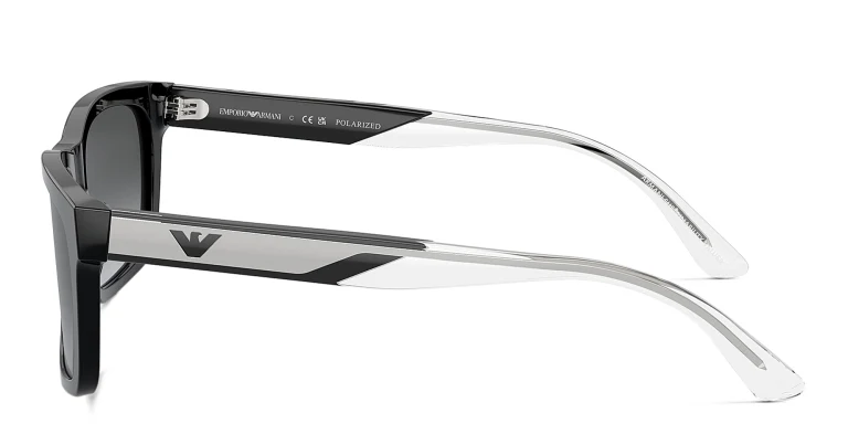Shop Emporio Armani Logo Rectangle Sunglasses in Black online.