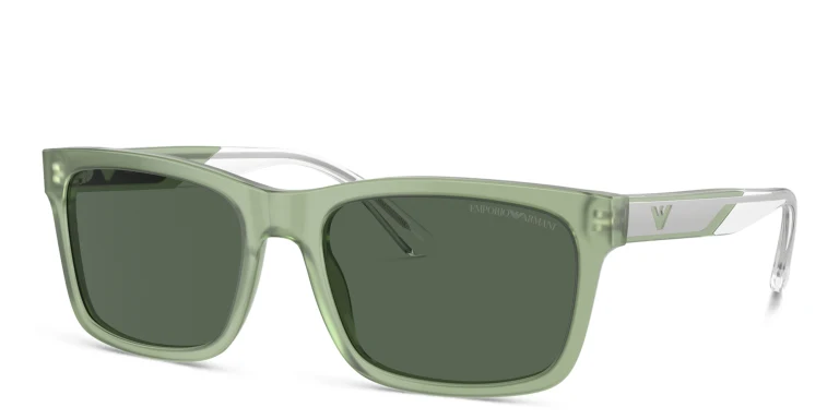 Shop Emporio Armani Logo Rectangle Sunglasses in Green online.